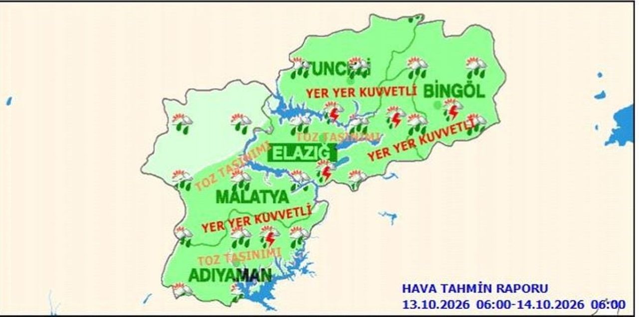 METEOROLOJİ 13. BÖLGE MÜDÜRLÜĞÜ, TUNCELİ İÇİN KUVVETLİ YAĞIŞ VE TOZ TAŞINIMI UYARISI...