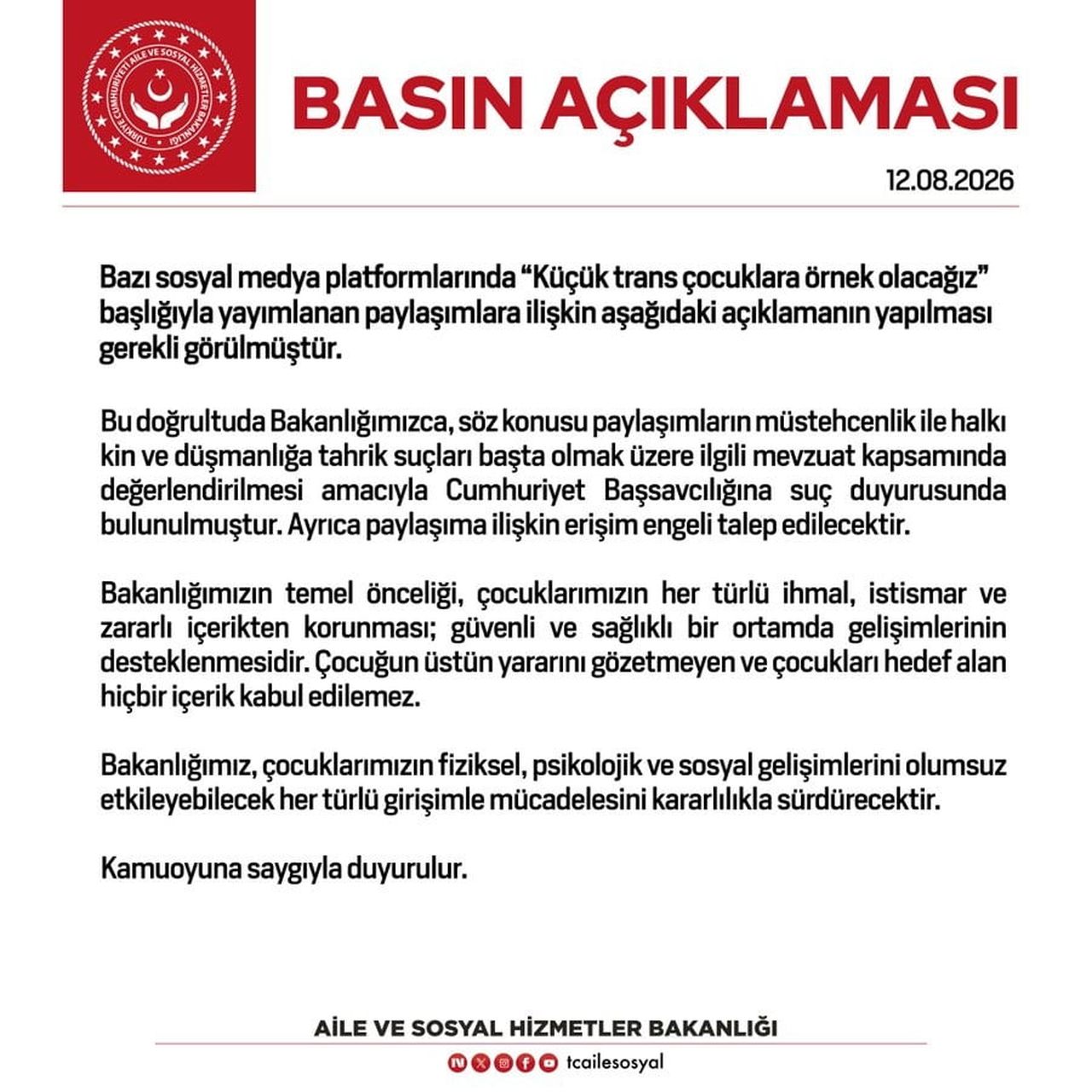 AİLE VE SOSYAL HİZMETLER BAKANLIĞI TARAFINDAN, "KÜÇÜK TRANS ÇOCUKLARA ÖRNEK OLACAĞIZ" BAŞLIĞIYLA...