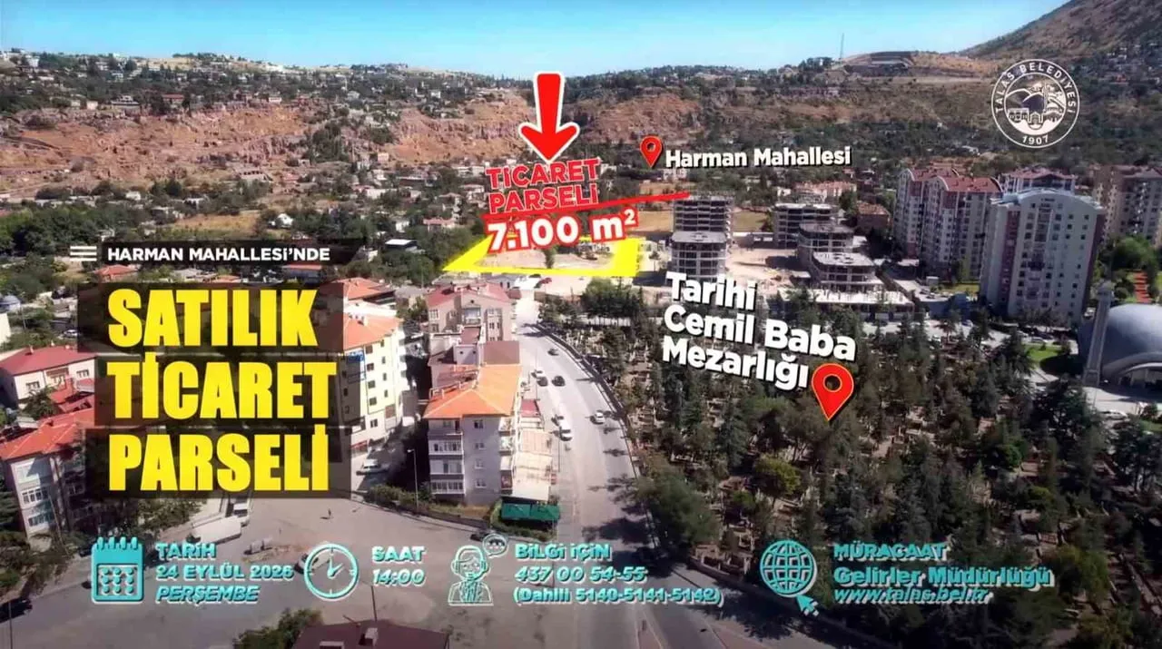 TALAS’TA YATIRIMCILARIN DİKKATİNİ ÇEKECEK ÖNEMLİ BİR TAŞINMAZ SATIŞA ÇIKIYOR.