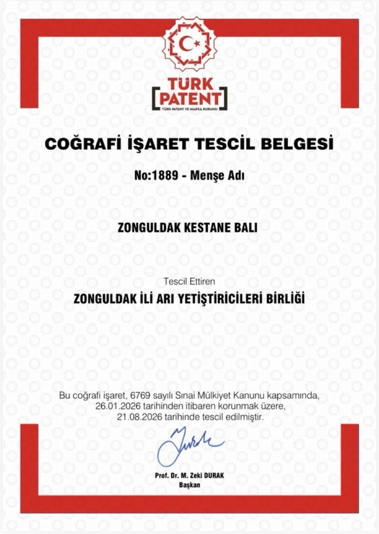 ZONGULDAK KESTANE BALI COĞRAFİ İŞARET TESCİLİ ALDI