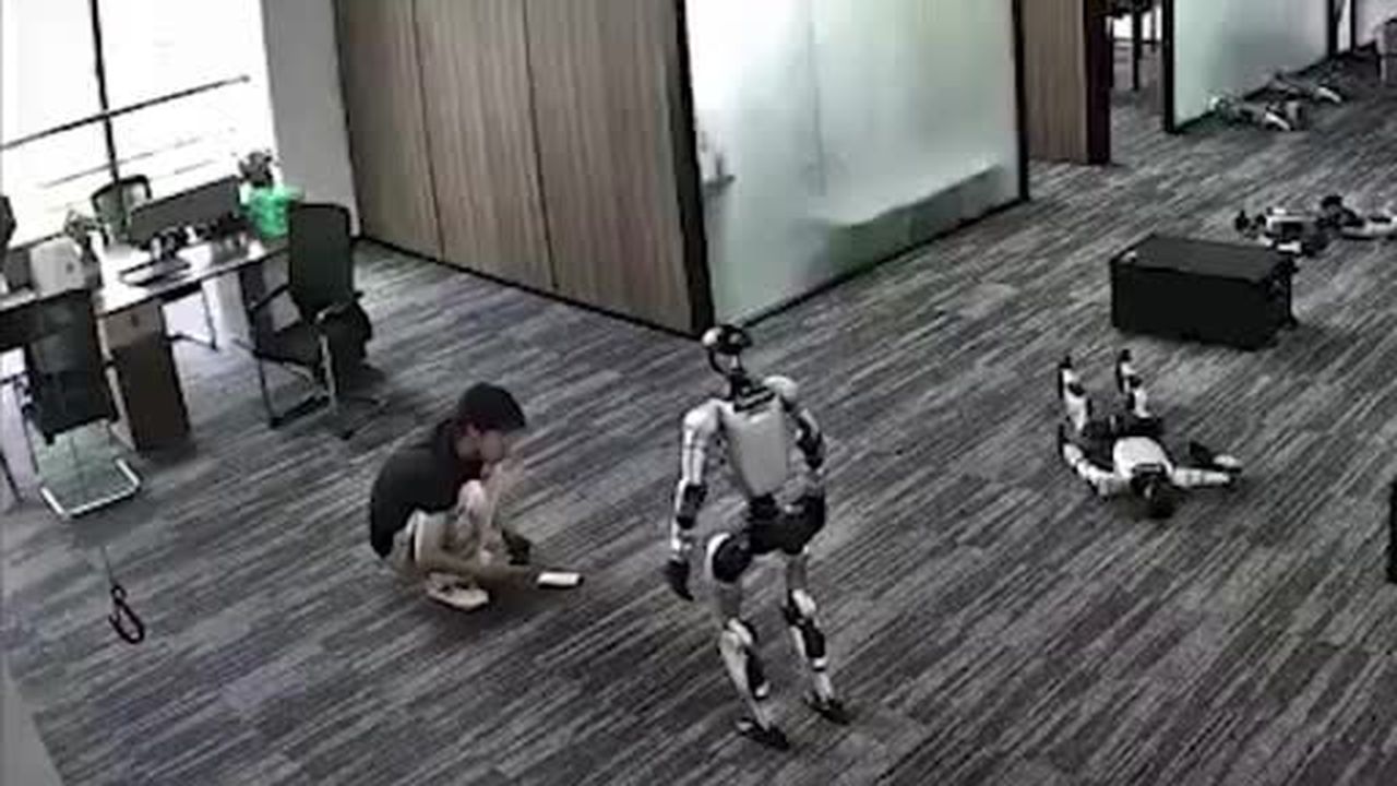 Çin’deki bir insansı robot gösterisi sırasında robotun geliştiricisine aniden tekme atması...