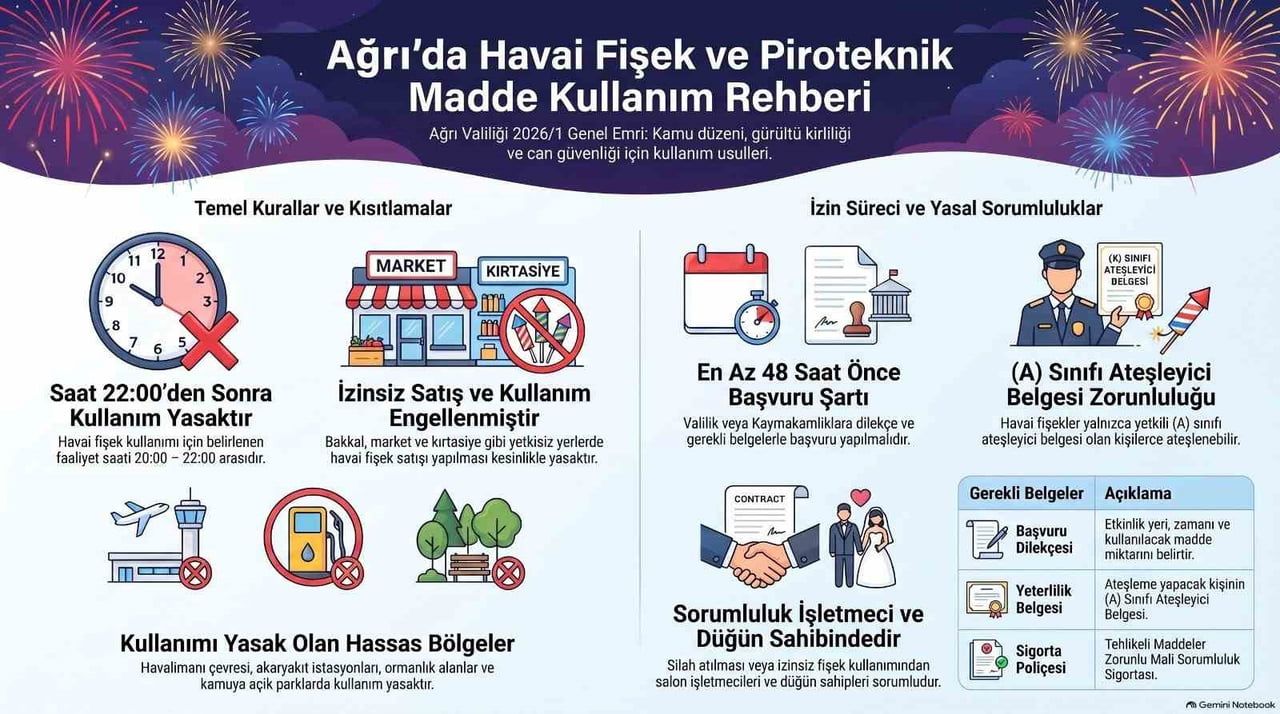 AĞRI VALİLİĞİ, DÜĞÜN, BAYRAM VE ÇEŞİTLİ KUTLAMALARDA KULLANILAN HAVAİ FİŞEK, MAYTAP, TORPİL GİBİ...