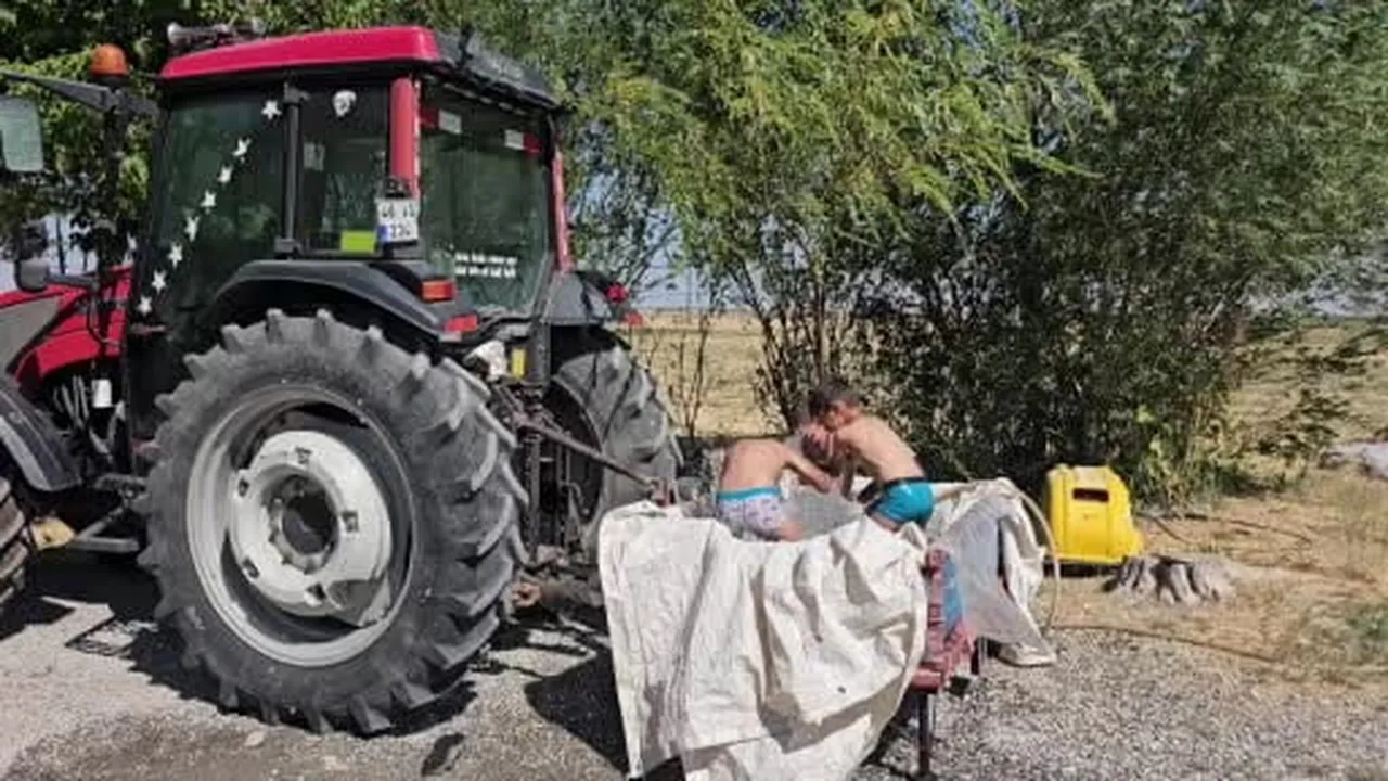 Traktörün arkasına bağlanan sepette serinleme keyfi