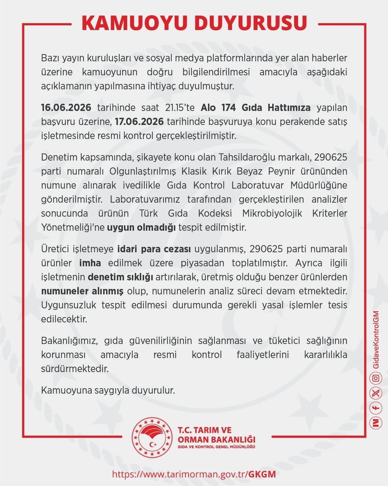 TARIM VE ORMAN BAKANLIĞI, YAPILAN İHBAR ÜZERİNE GERÇEKLEŞTİRİLEN DENETİMLERDE TAHSİLDAROĞLU...