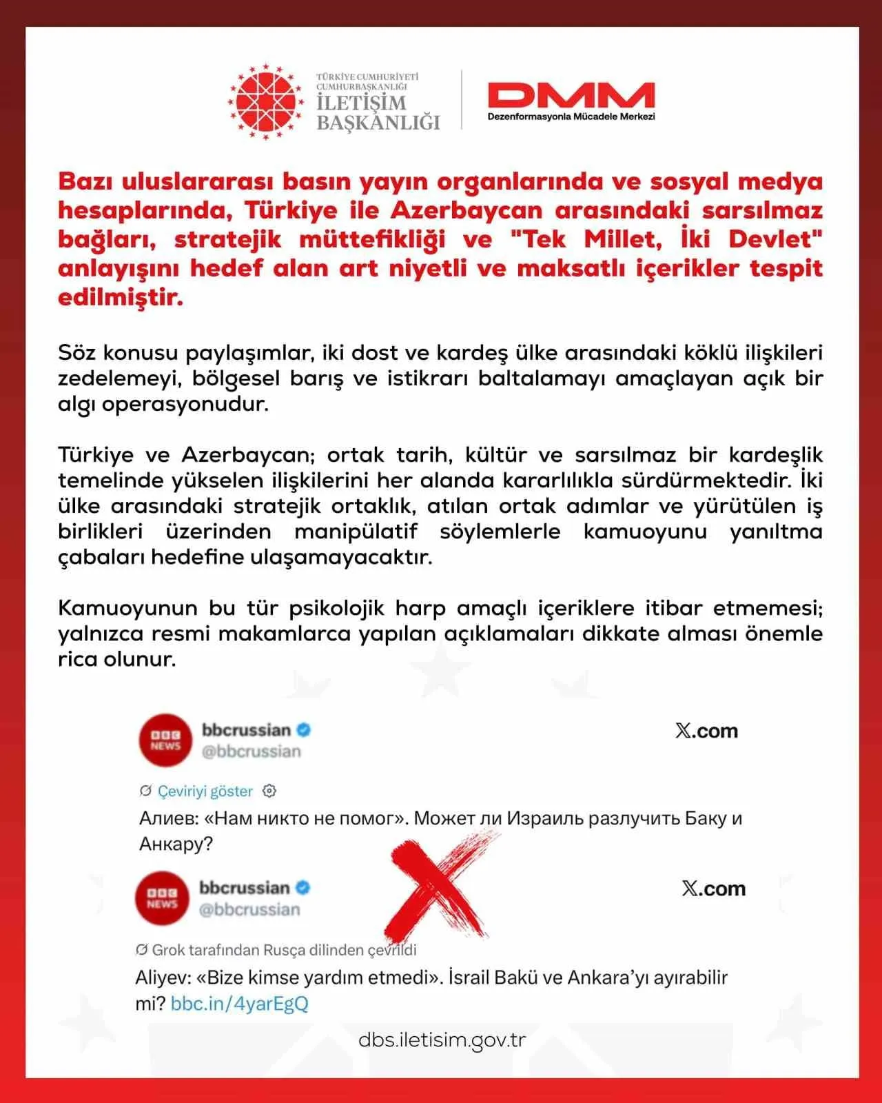 DEZENFORMASYONLA MÜCADELE MERKEZİ (DMM) TARAFINDAN, "TÜRKİYE VE AZERBAYCAN; ORTAK TARİH, KÜLTÜR VE...