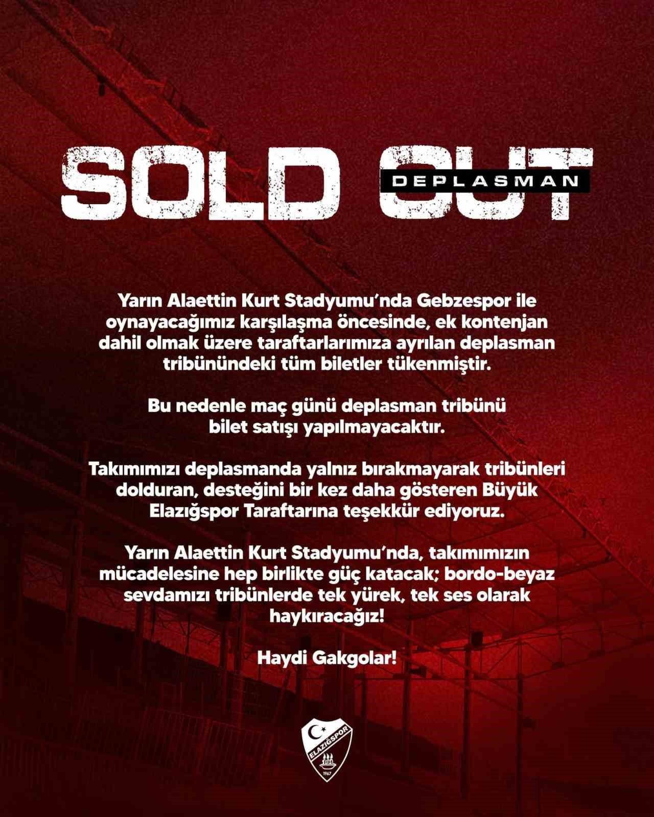 ELAZIĞSPOR DEPLASMANDA KAPALI GİŞE