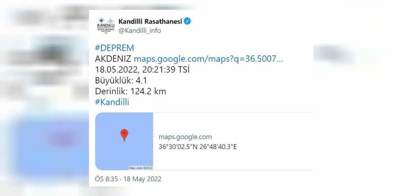 Akdeniz açıklarında 4.1 şiddetinde deprem!