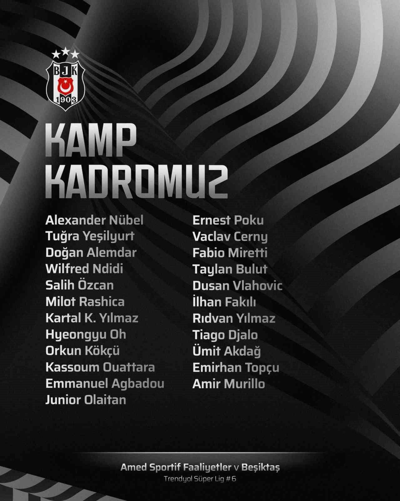 BEŞİKTAŞ'IN, TRENDYOL SÜPER LİG'İN 6. HAFTASINDA OYNAYACAĞI AMED SPORTİF FAALİYETLER MAÇI İÇİN...