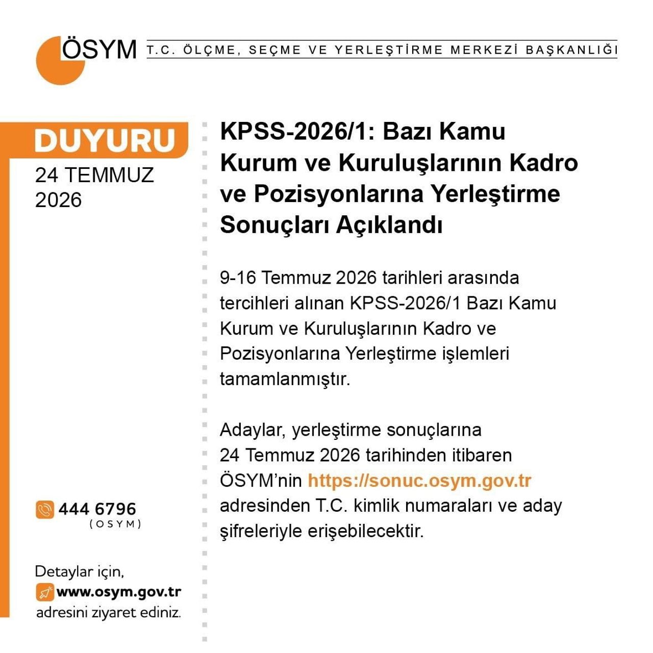 ÖSYM, KPSS-2026/1 KAPSAMINDA BAZI KAMU KURUM VE KURULUŞLARININ KADRO VE POZİSYONLARINA YÖNELİK...