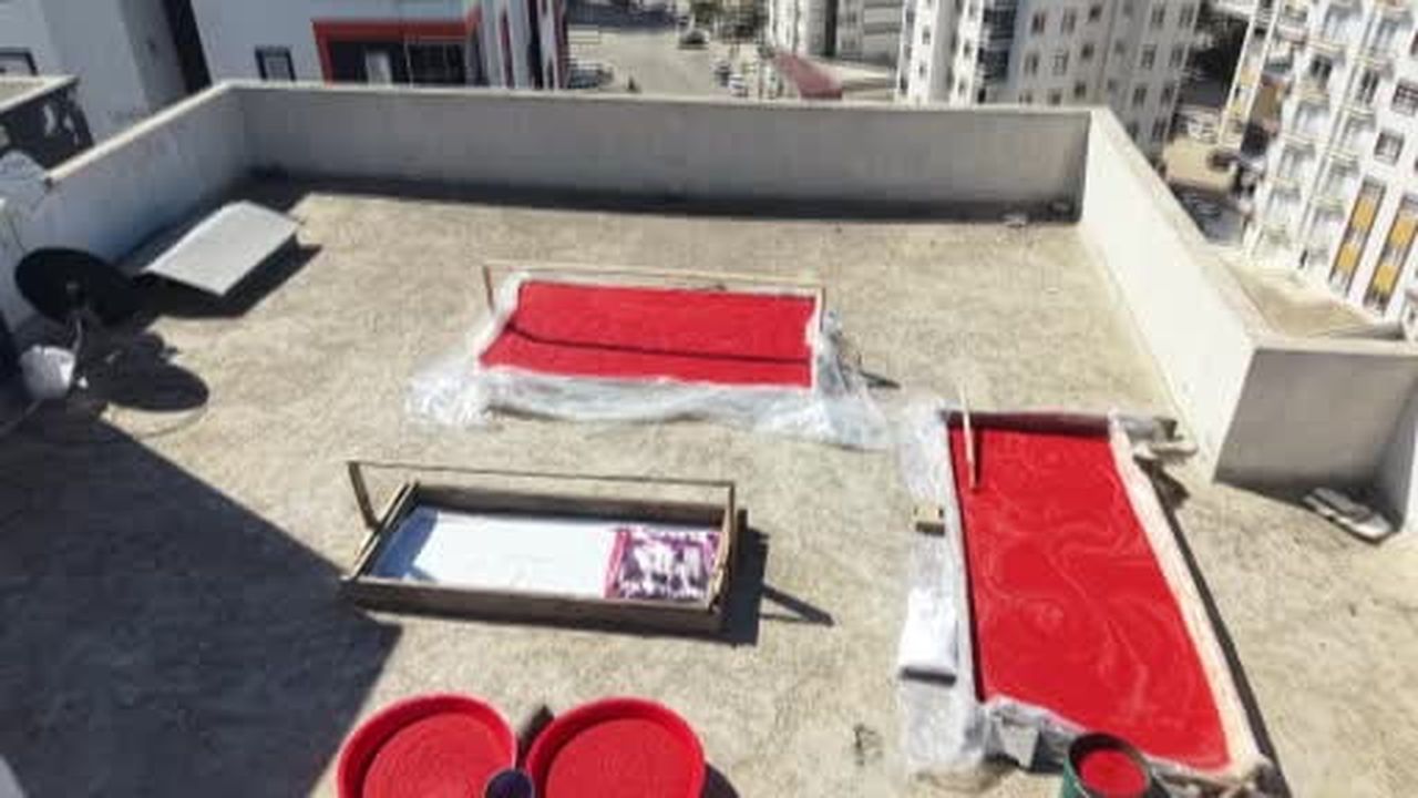 Apartman damları şarkılı türkülü salça mesaisi ile kırmızıya boyandı