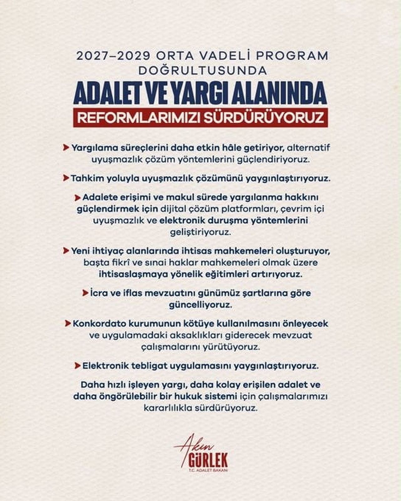 ADALET BAKANI AKIN GÜRLEK, "2027-2029 ORTA VADELİ PROGRAMI DOĞRULTUSUNDA; ADALET HİZMETLERİMİZİN...
