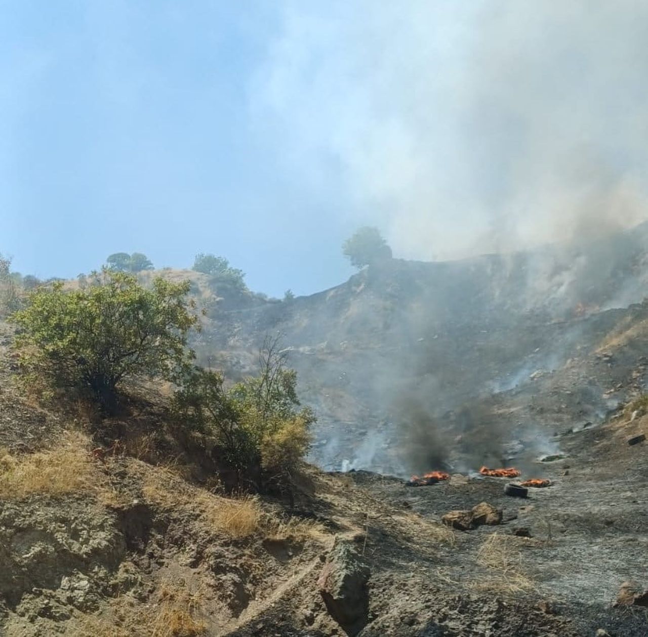 ADIYAMAN'IN GÖLBAŞI İLÇESİNDE BULUNAN KATI ATIK ALANINDA ÇIKAN YANGIN ORMANLIK ALANA SIÇRADI.