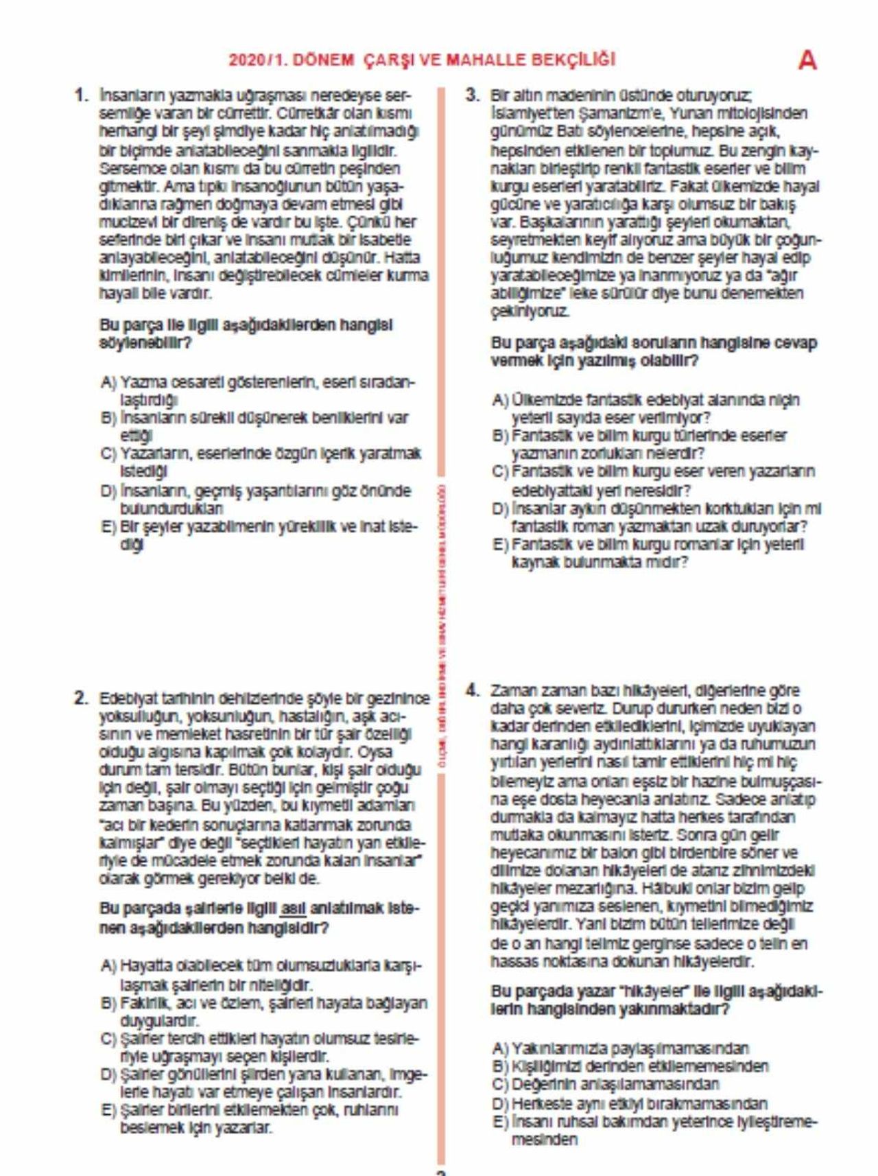 Bekçilik sınavında geçmiş yıllarda çıkmış sorular ve cevapları