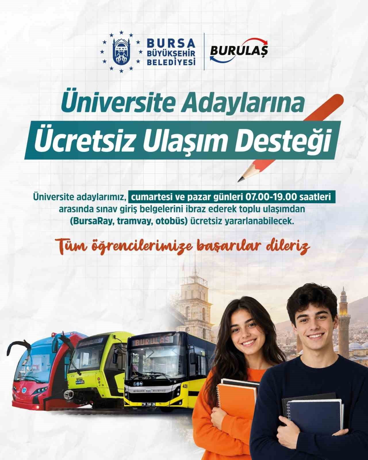 BURSA BÜYÜKŞEHİR BELEDİYESİ, 20-21 HAZİRAN CUMARTESİ VE PAZAR GÜNLERİ YKS’YE GİRECEK OLAN TÜM...