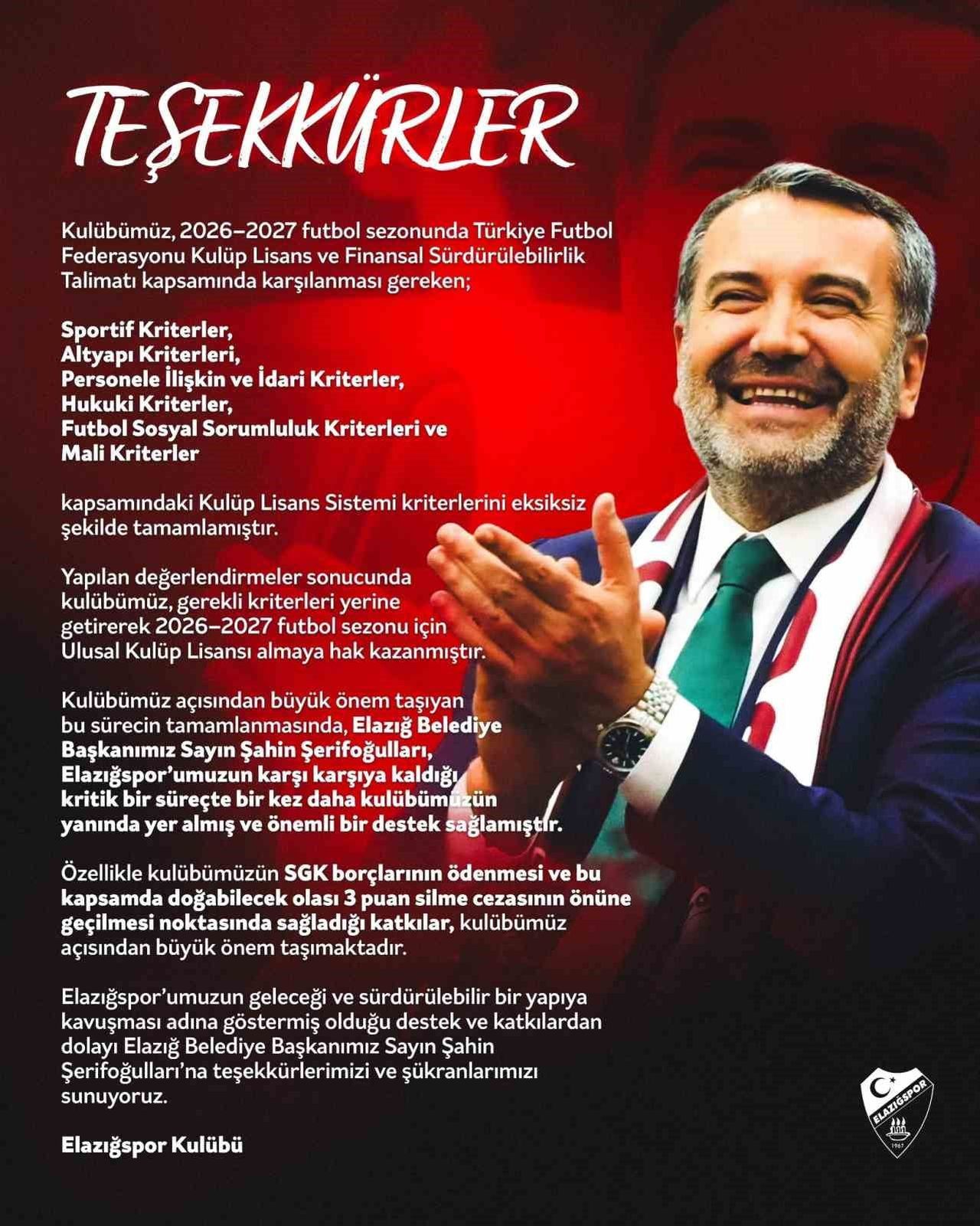 ELAZIĞSPOR 3 PUAN SİLME CEZASINDAN KURTULDU