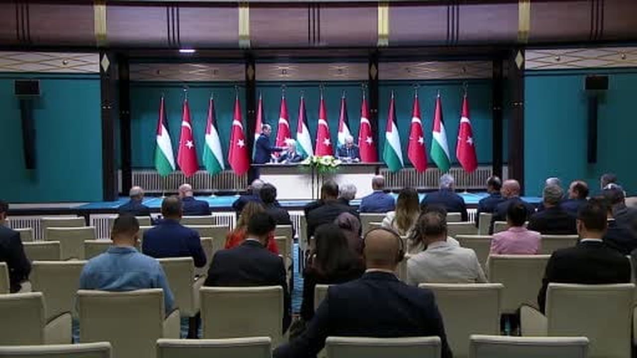 Cumhurbaşkanı Erdoğan, Cumhurbaşkanlığı Külliyesi'nde Filistin Devlet Başkanı Mahmud Abbas ile...