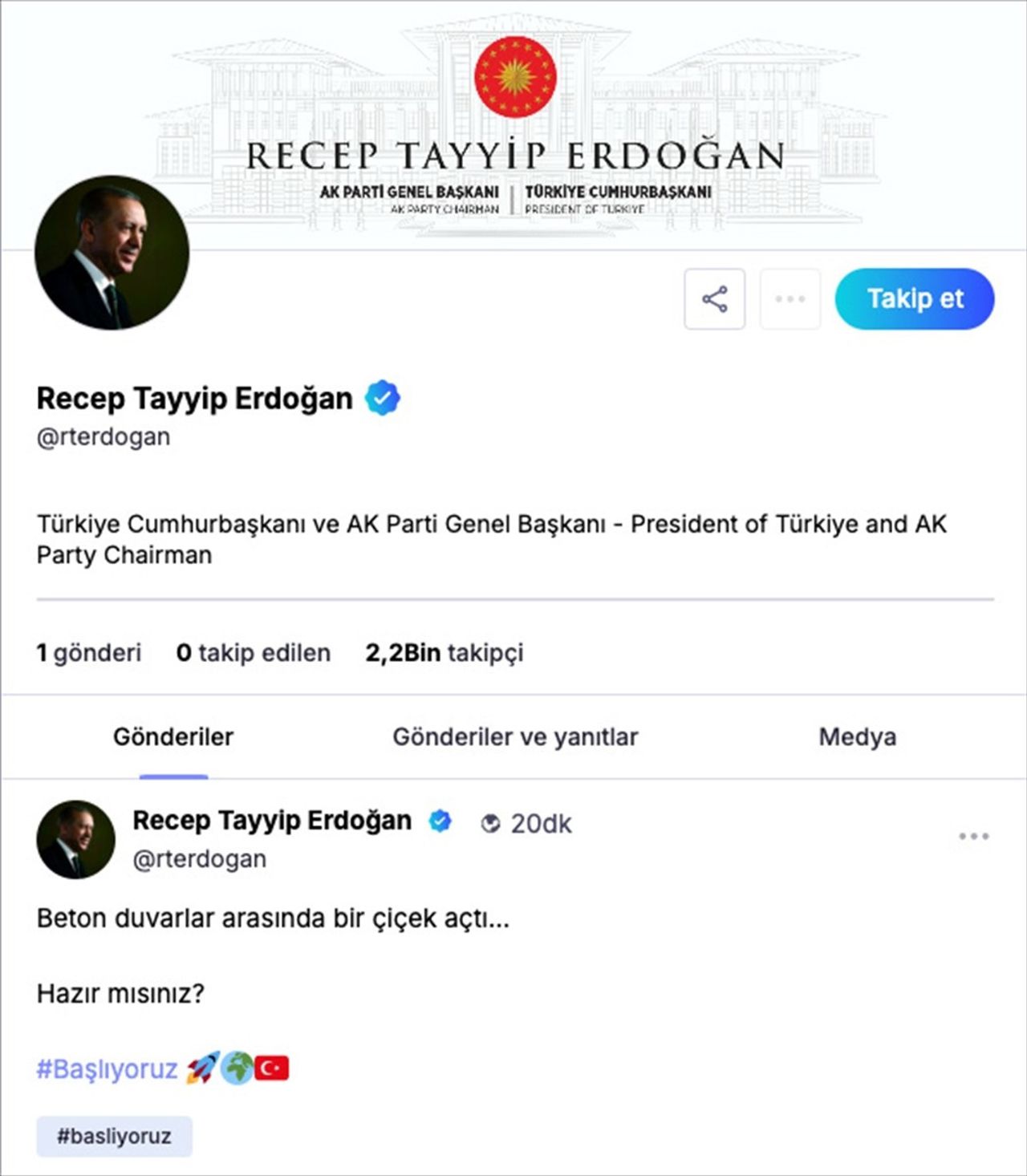 Cumhurbaşkanı Recep Tayyip Erdoğan, NSosyal'den ilk paylaşımını yaptı. Erdoğan, NSosyal'den...