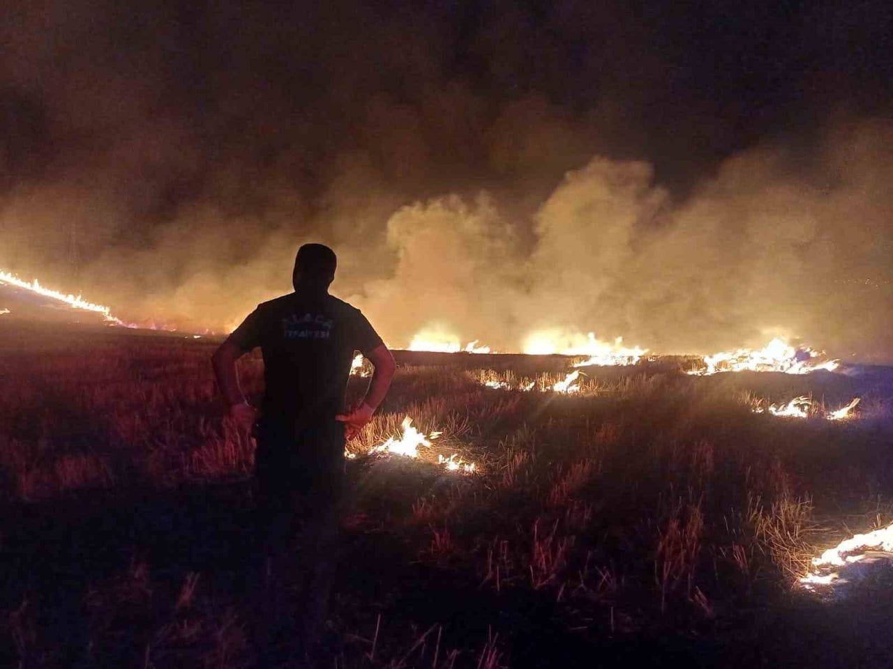ÇORUM’UN ALACA İLÇESİNDE 7 KÖYÜN ARAZİSİNE YAYILAN ANIZ YANGININI SÖNDÜRME ÇALIŞMALARI İTFAİYE...
