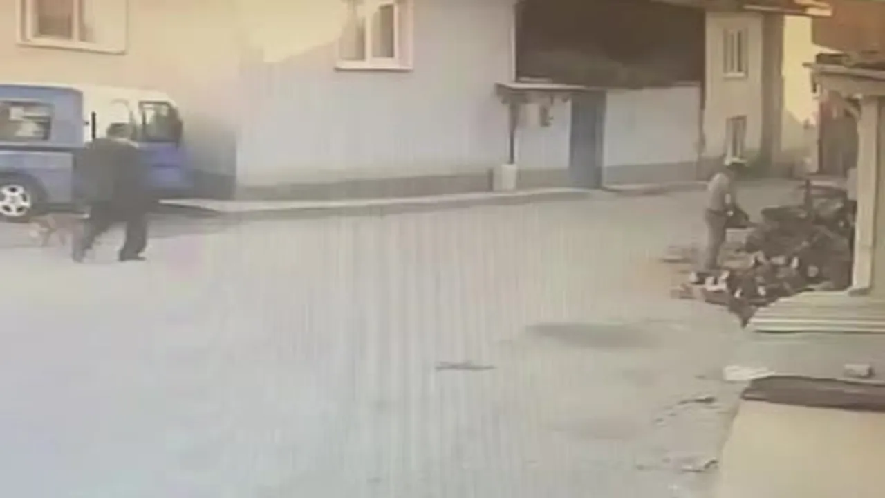 Motorlu testereden korkan adam yere düştü, ilginç anlar kamerada