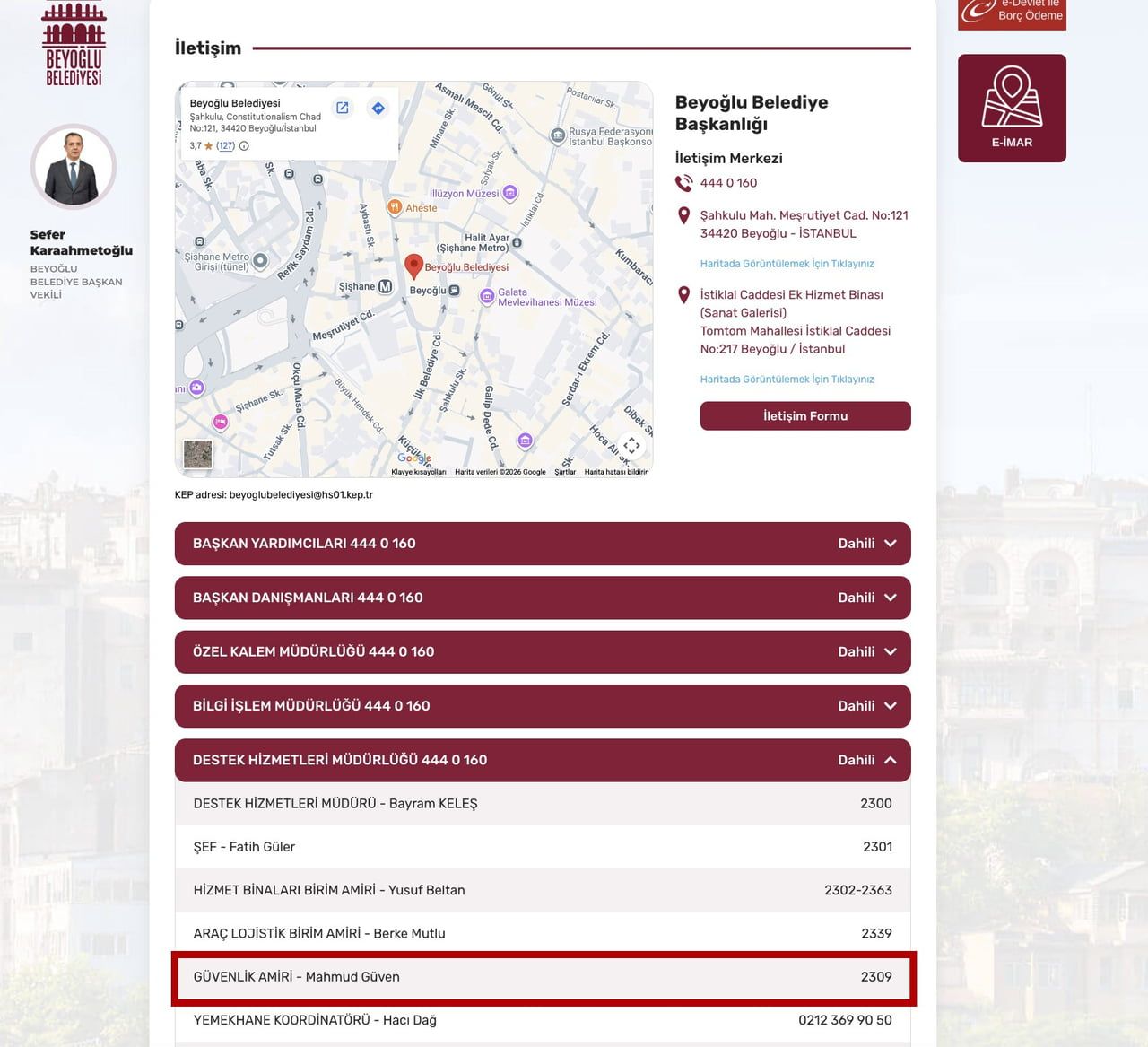 BEYOĞLU BELEDİYESİ DESTEK HİZMETLERİ MÜDÜRLÜĞÜ'NDE GÜVENLİK AMİRİ OLARAK GÖREV YAPAN MAHMUD...