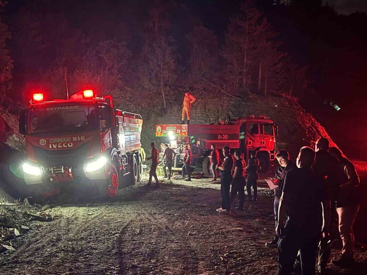 ANKARA’NIN NALLIHAN İLÇESİNE BAĞLI ÇALICAALAN BÖLGESİNDE MEYDANA GELEN ORMAN YANGINI, EKİPLERİN...