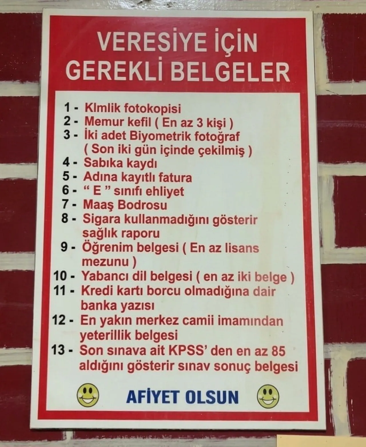 ERZURUM’UN YAKUTİYE İLÇESİ TERMİNAL CADDESİ’NDE BULUNAN BİR KAHVEHANEDE ASILAN VERESİYE AFİŞİ...