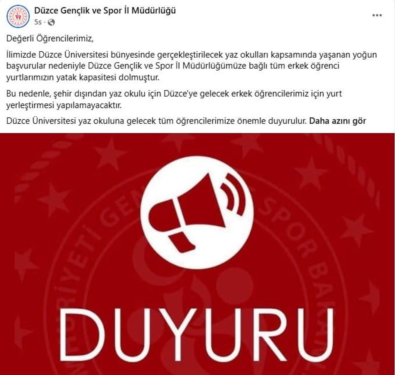 DÜZCE GENÇLİK VE SPOR İL MÜDÜRLÜĞÜ TARAFINDAN SOSYAL MEDYA HESABINDAN YAPILAN UYARIDA "DÜZCE...