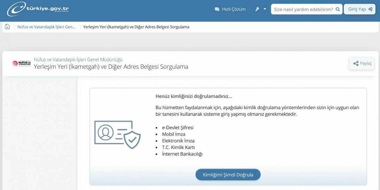 E- Devlet İkametgah Belgesi Alma İşlemleri