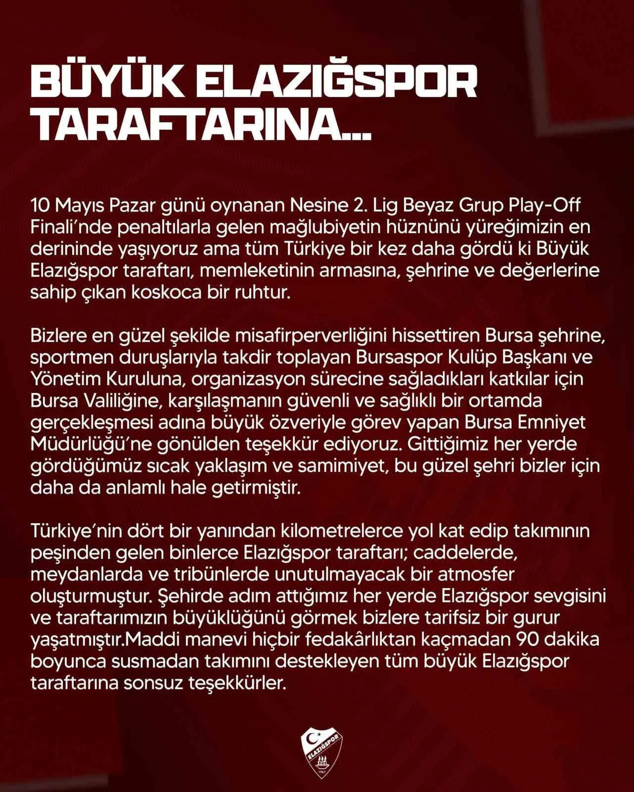 ELAZIĞSPOR'DAN GÜNLER SONRA AÇIKLAMA