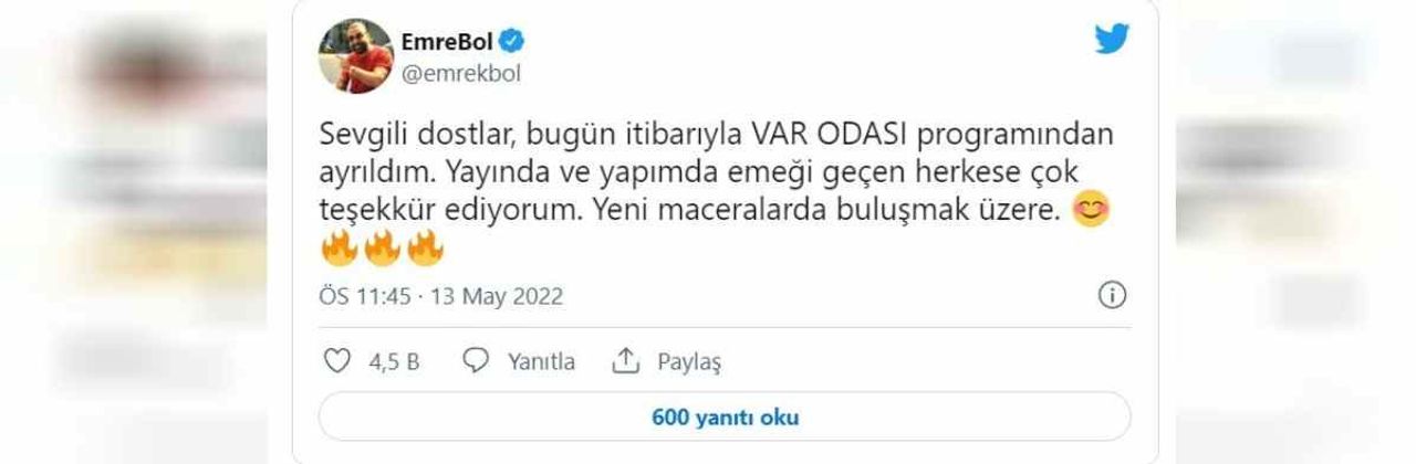 Emre Bol Twitter Paylaşımı