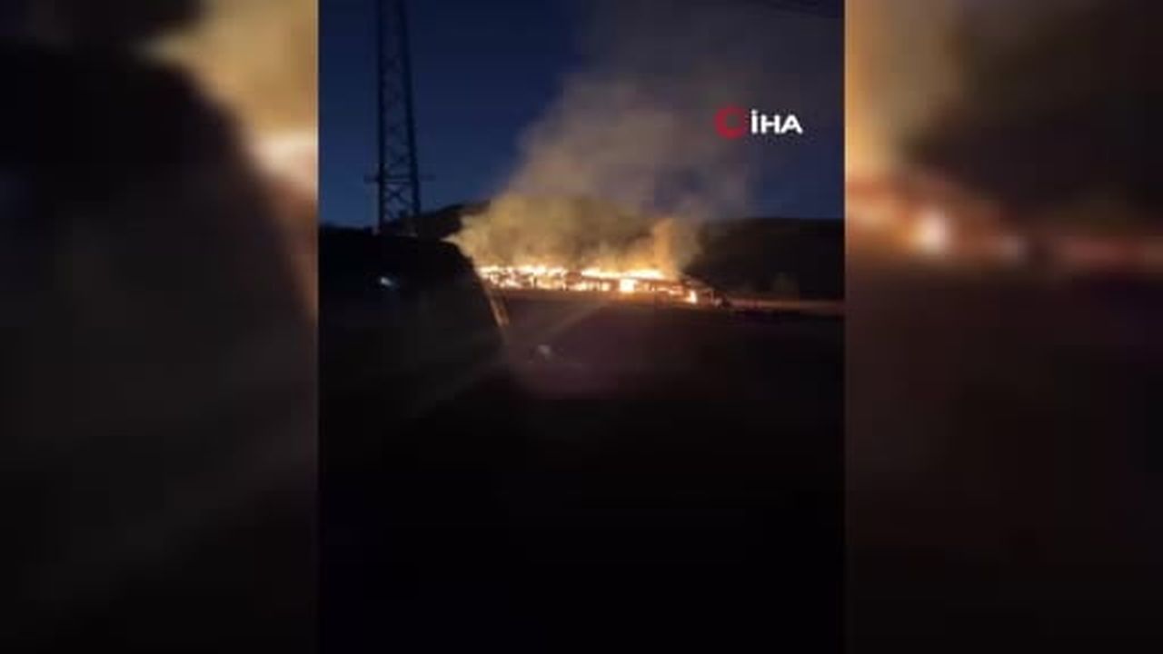 Alevlere teslim olan samanlık kül oldu