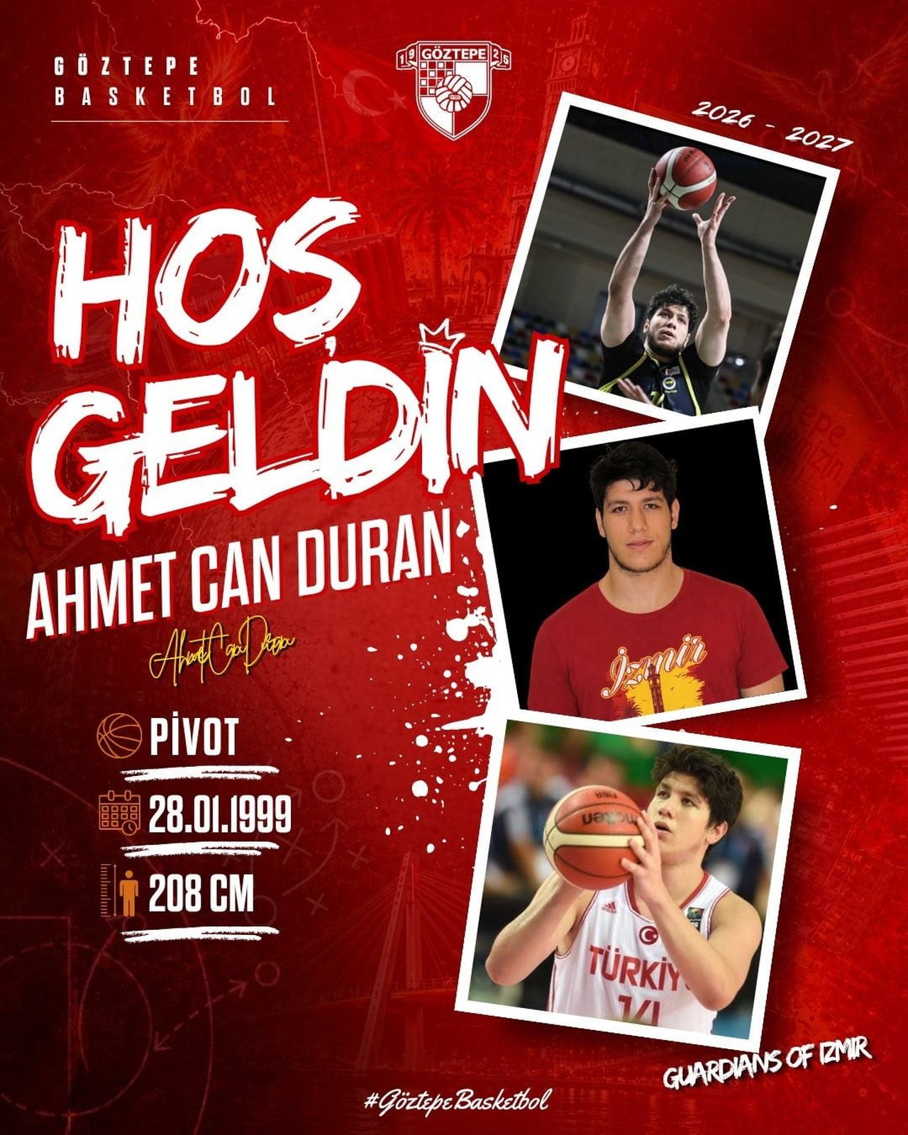 GÖZTEPE BASKETBOL, 27 YAŞINDAKİ PİVOT AHMET CAN DURAN’I KADROSUNA KATTIĞINI AÇIKLADI.