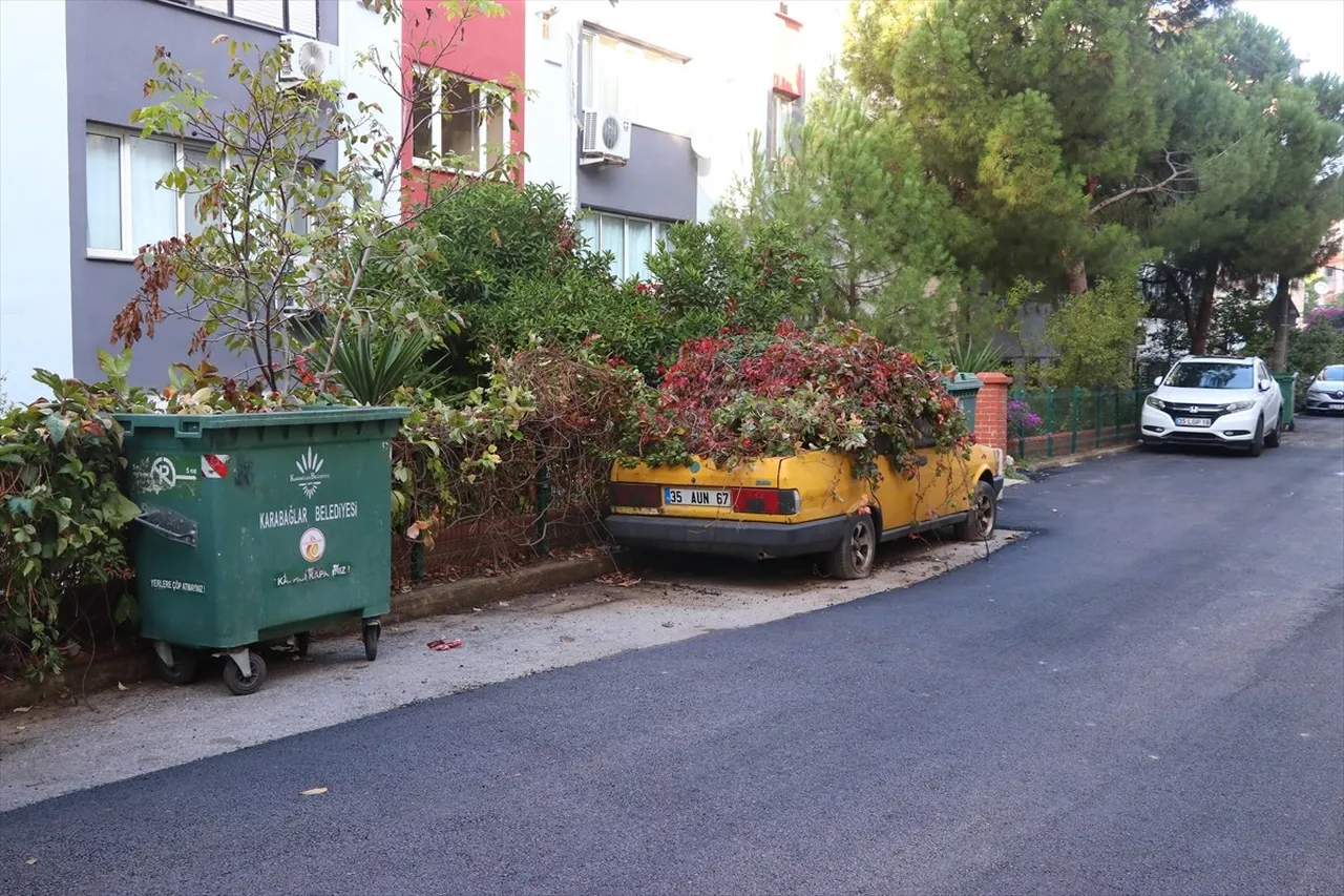 İzmir'in Karabağlar ilçesinde sahibi 8 yıl önce vefat eden park halindeki otomobil sarmaşıklarla...