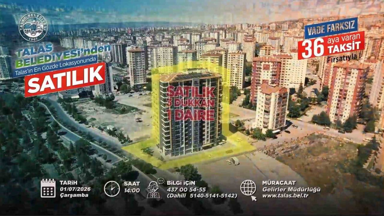 TALAS BELEDİYESİ; VATANDAŞLARA YATIRIM VE MÜLK SAHİBİ OLMA FIRSATI SUNACAK ÖNEMLİ BİR SATIŞ...