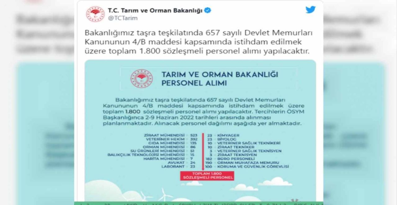 Tarım ve Orman Bakanlığı personel alımı