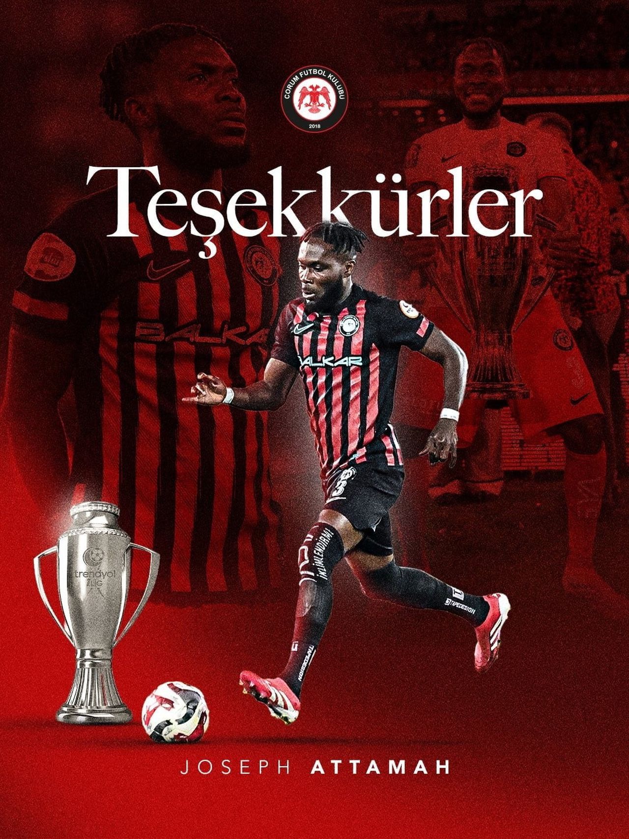 TRENDYOL SÜPER LİG EKİPLERİNDEN ÇORUM FK, JOSEPH ATTAMAH İLE YOLLARINI AYIRDI.