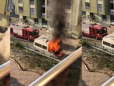 Bartın’da Park Halinde Bulanan Minibüs Alevlerin İçinde Kaldı