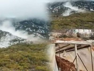 Dağdan kopan kayalar korkuttu: Evlerin yakınlarına kadar yuvarlandılar