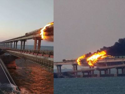Kırım Köprüsü'nde patlama! Alevler metrelerce yükseldi görüntüler endişe yarattı