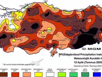 Meteoroloji Genel Müdürlüğü'nün Yayınladığı Haritada 'Olağanüstü Kuraklık' Tehlikesi Görüldü