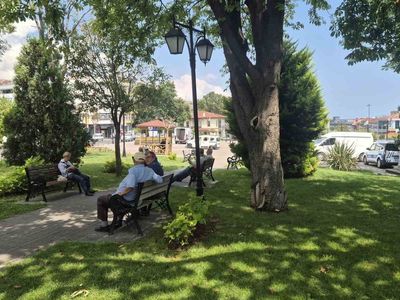 Tekirdağ'da sıcak havadan bunalanlar gölgelik alanlara sığındı