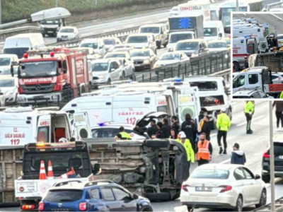 TEM otoyolu Seyrantepe mevkiinde öğrenci servisi devrildi