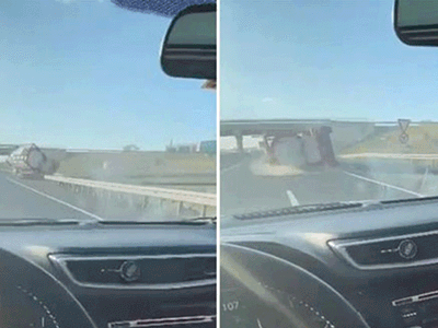 Seyir Halinde Giderken Önünde TIR Devrildi! Çarpmaktan Son Anda Kurtuldu