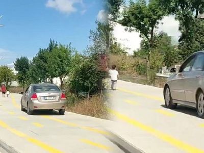Yaya yolunda araç kullanan şaşkın sürücü!