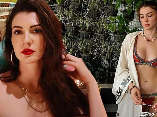 Burcu Özberk'ten ortalığı yakıp kavuran pozlar! İç çamaşırsız kamera karşısına geçen ünlü oyuncunun göğüsleri göründü