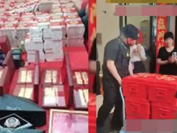 Çin'de bir garip çeyiz geleneği! Onlarca kişi deste deste parayı taşıdı
