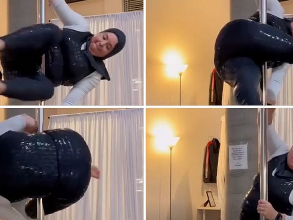 Başörtülü kadının direk dansı viral oldu!