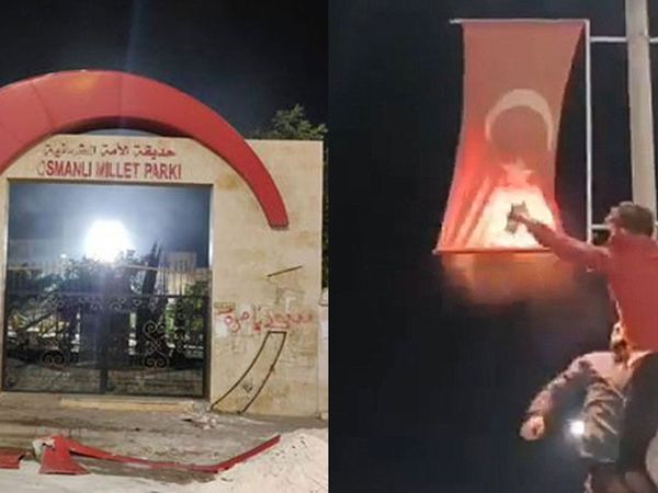 Suriyeli bir grup vatandaş Türk bayrağını yaktı
