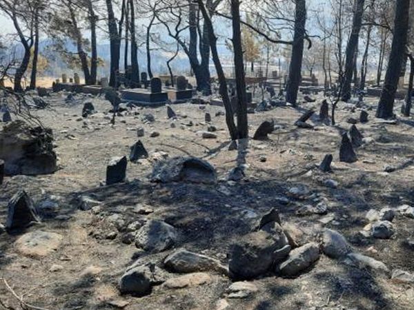 Yanan Mezarlıkta Şehit Kabrine ve Türk Bayrağı'na Bir Şey Olmaması Dikkat Çekti