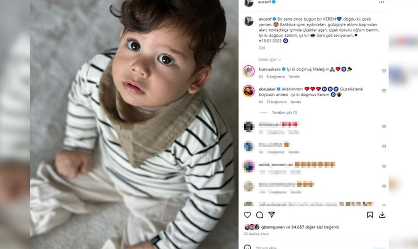 Ünlü oyuncu Fahriye Evcen küçük oğlu Kerem'in yüzünü ilk kez paylaştı!